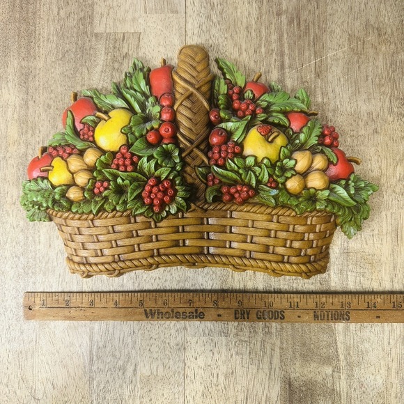 Rare Vintage MCM Homco Basket of Fruit Wall Art-Kitchen Decor 14"x9" Made in USA - Picture 5 of 5